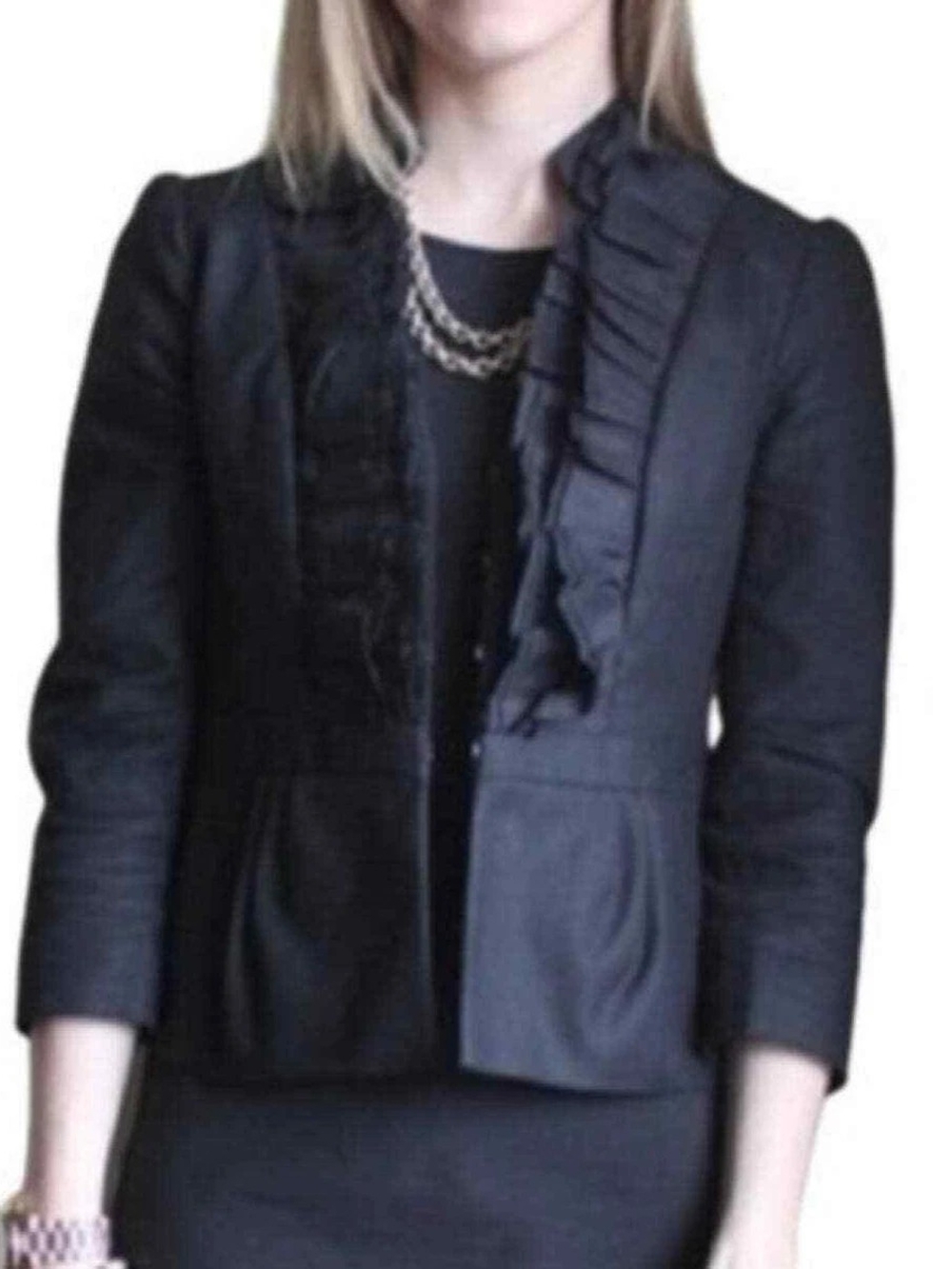 LOFT Black Ruffle-Front Women's Blazer